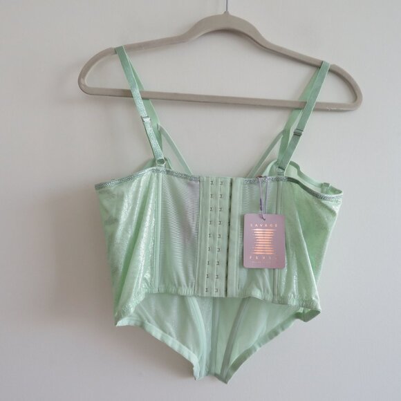 SAVAGE X FENTY Going Platinum Mesh Bustier Corset in Green Mist Metallic L NWT - Picture 9 of 13